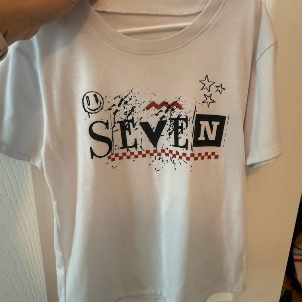 WHITE 'SEVEN' Graphic Tee with Red & Black Accents